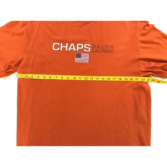 Chaps Ralph Lauren TShirt Mens Large Orange American Flag Crewneck Vintage Y2K - Picture 4 of 6